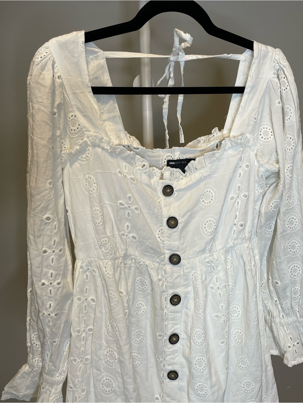 ASOS Maternity White Eyelet Broderie Anglaise Cottagecore Boho Mini Dress - Picture 2 of 6